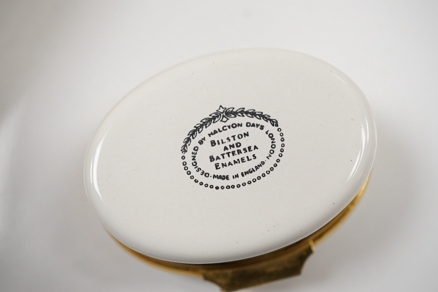 Eight Halcyon days enamel year boxes and an enamel egg shaped box on stand (9)